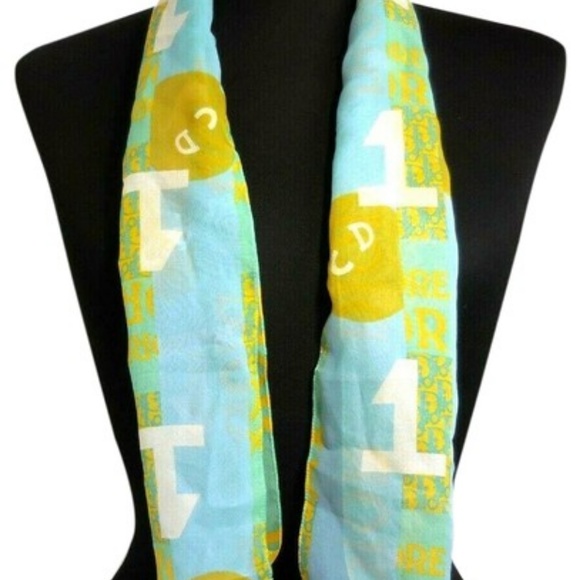 Dior Blue Gold Green Trotter Print Logo Silk Scarf - Picture 7 of 7
